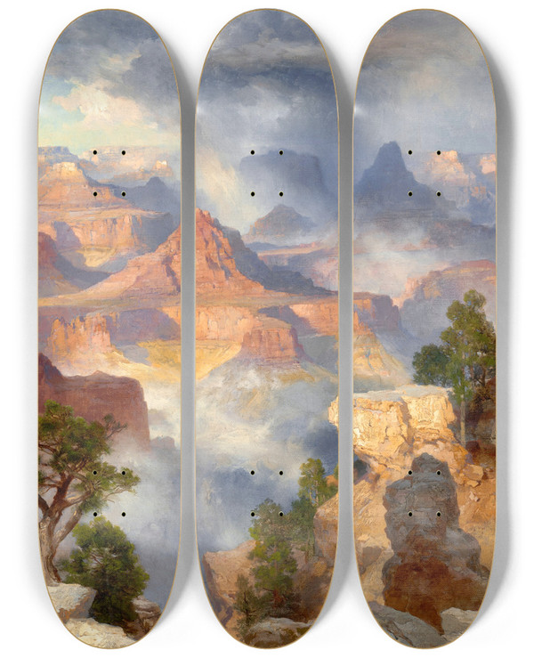 Triptych art skateboard deck of Thomas Moran Grand Canyon Colorado River by Thomas Moran (1837-1926)
