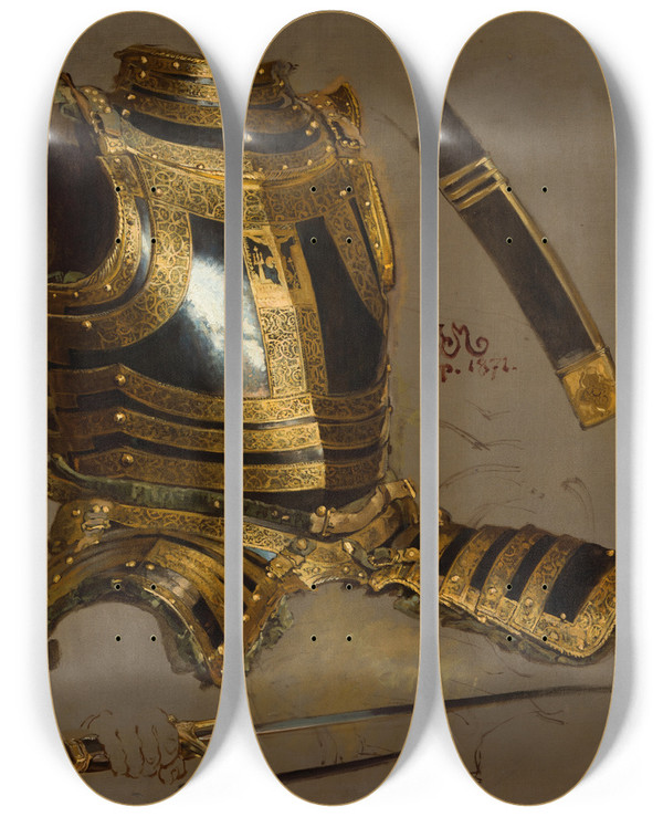 Triptych art skateboard deck of Jan Matejko Study Of Stephen Bthorys Armour by Jan Matejko (1838-1893)