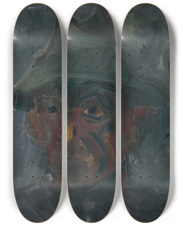 Triptych art skateboard deck of Arnold Peter Weiszkubnan Head Of A Man In A Hat by Arnold Peter Weisz-Kubnan (1898-1944)