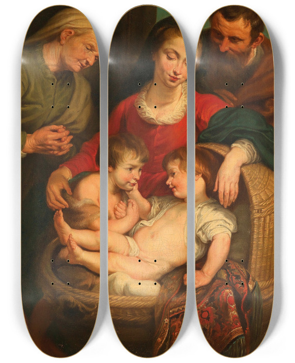 Triptych art skateboard deck of Follower Of Peter Paul Rubens The Holy Family With Saint Elizabeth And The Infant Saint John by Follower Of Peter Paul Rubens (1577-1640)