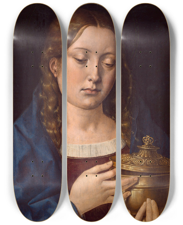 Triptych art skateboard deck of Michel Sittow Catherine Of Aragon As The Magdalene by Michel Sittow (1468-1525)