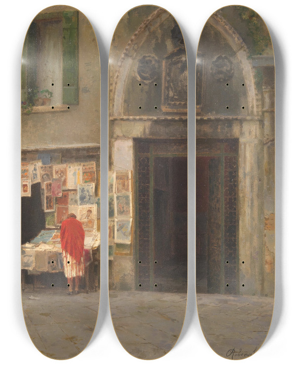 Triptych art skateboard deck of Rubens Santoro Venice Colourful Prints by Rubens Santoro (1859-1942)
