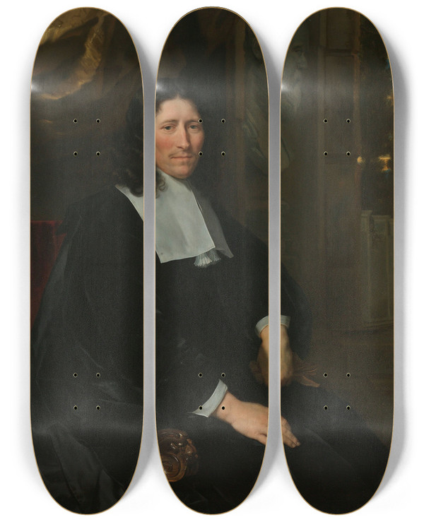 Triptych art skateboard deck of Abraham Lambertsz Van Den Tempel Portrait Of Pieter De La Court by Abraham Lambertsz. van den Tempel (1622-1672)