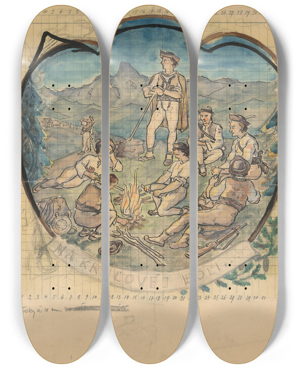 Triptych art skateboard deck of Tefan Polkorb On Krov Roa by Stefan Polkorab
