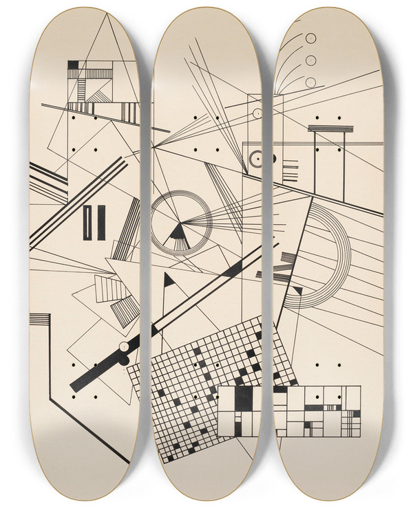Triptych art skateboard deck of Wassily Kandinsky Ohne Titel_8 by Wassily Kandinsky (1866-1944)