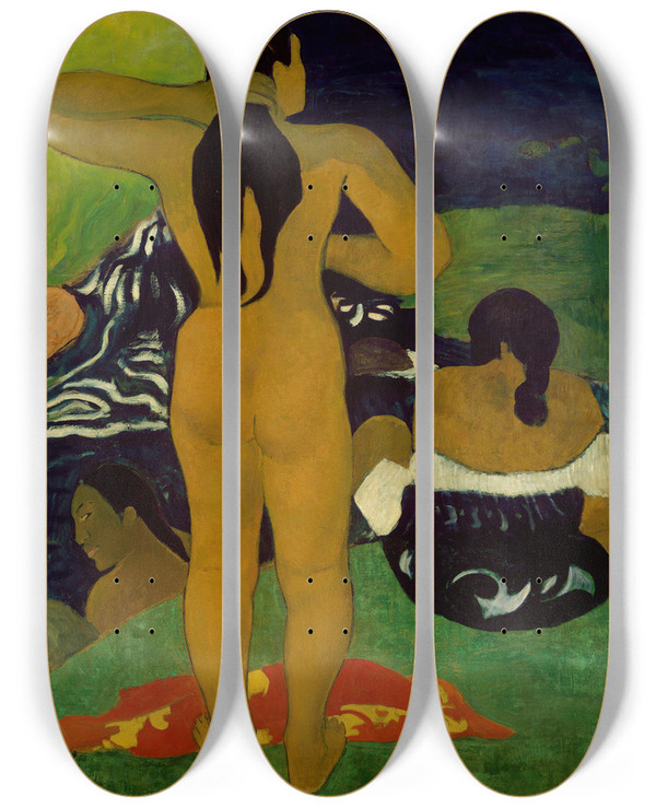 Triptych art skateboard deck of Paul Gauguin Tahitian Women Bathing by Paul Gauguin (1848-1903)