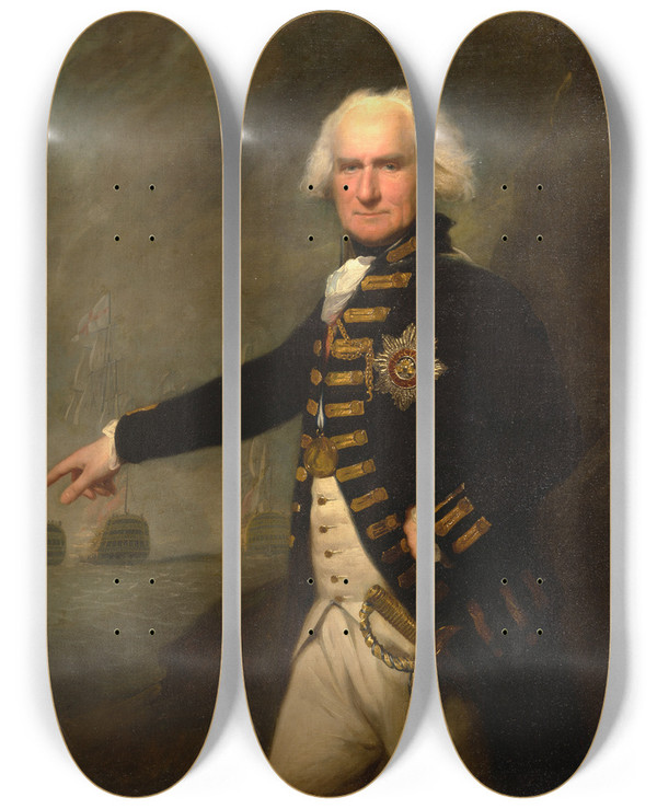 Triptych art skateboard deck of Lemuel Francis Abbott Admiral Lord Bridport by Lemuel Francis Abbott (1760-1802)
