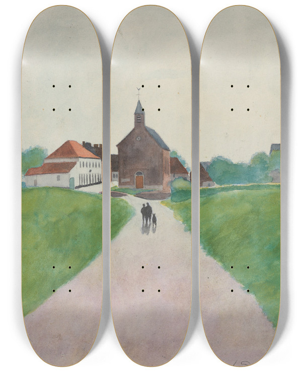 Triptych art skateboard deck of Lon Spilliaert Au Temps Que Nanette Tait Perdue Pl 4 by Leon Spilliaert (1881-1946)