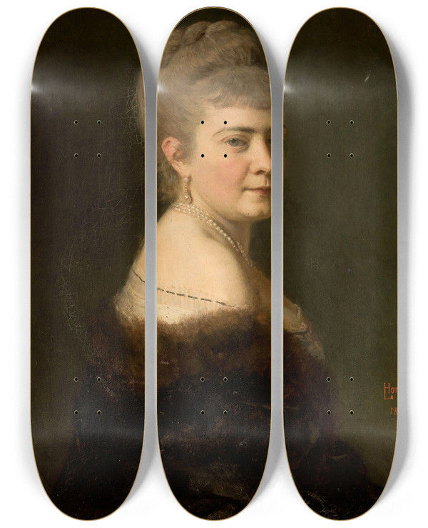 Triptych art skateboard deck of Leopold Horowitz Portrait Of Melania Ne Jastrzbska 1V Dunin 2V Rawicz by Leopold Horowitz (1838-1917)