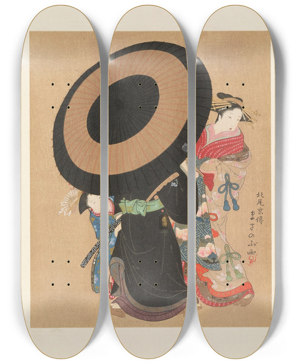 Triptych art skateboard deck of Shiichi Tajima Masterpieces Selected From The Ukiyoye School Pl07 by Shiichi Tajima (1869-1920)