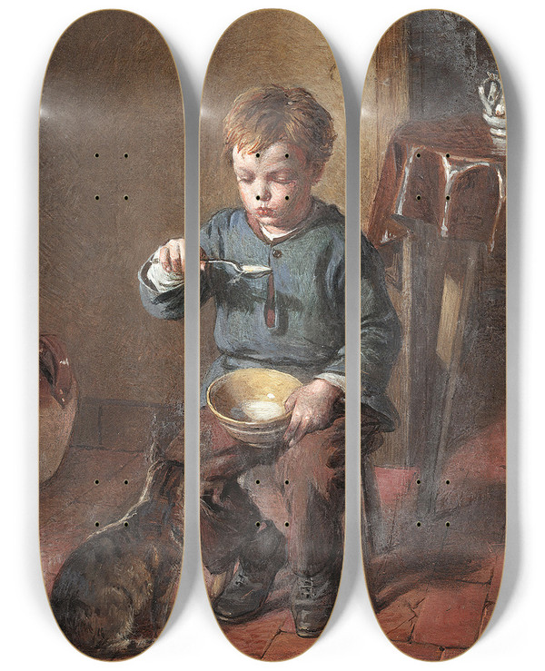 Triptych art skateboard deck of William Hemsley Porridge by William Hemsley (1817-1906)