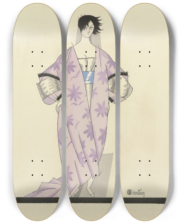 Triptych art skateboard deck of Charles Martin Hsitation Dshabill De Beer by Charles Martin (1884-1934)