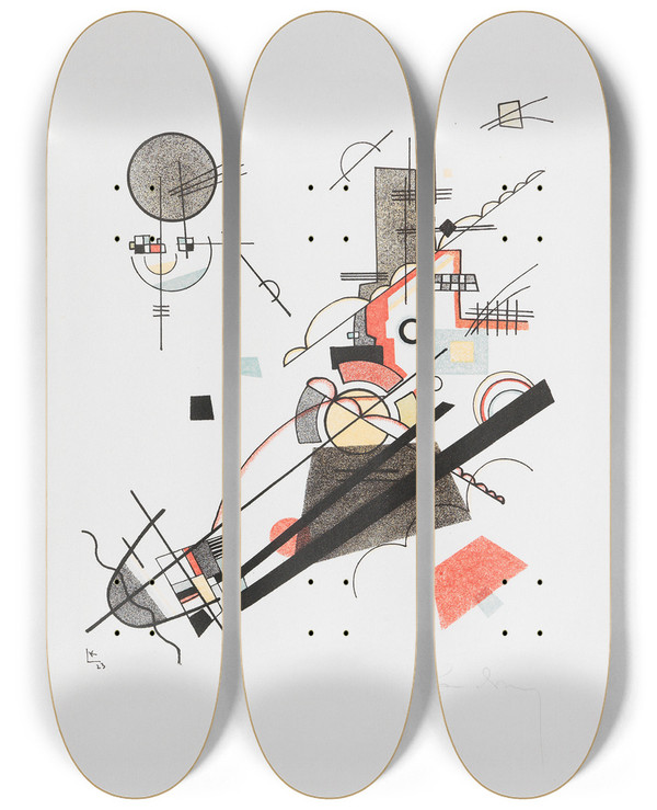Triptych art skateboard deck of Wassily Kandinsky Frhlicher Aufstieg by Wassily Kandinsky (1866-1944)