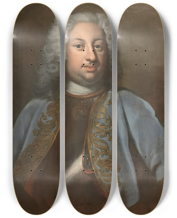 Triptych art skateboard deck of Georg Engelhard Schrder Maximilian 16891753 Prins Av Hessenkassel by Georg Engelhard Schroder (1684-1750)