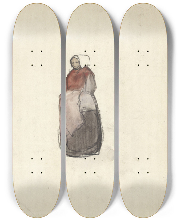 Triptych art skateboard deck of Adolf Le Comte Staande Boerin by Adolf Le Comte (1850-1921)