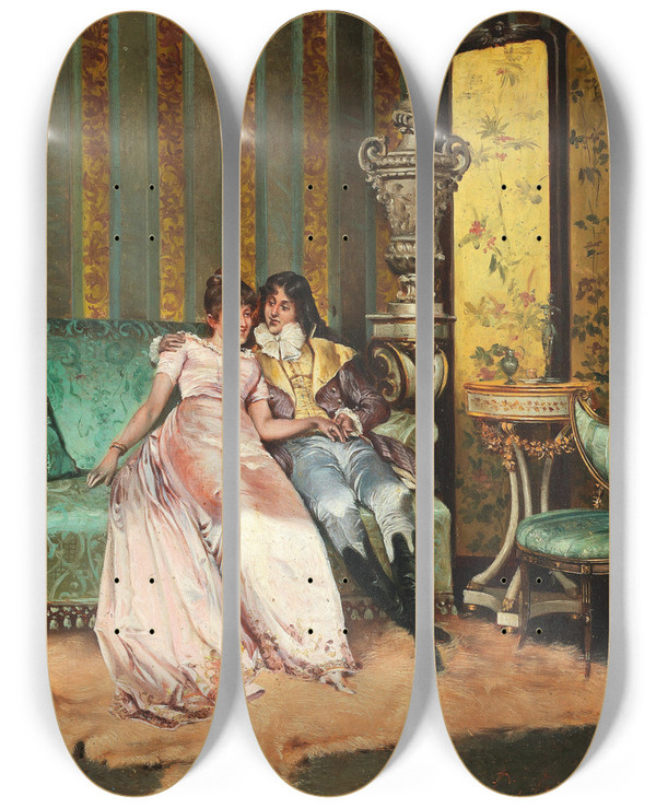 Triptych art skateboard deck of Pio Ricci Galante Szene by Pio Ricci (1850-1919)