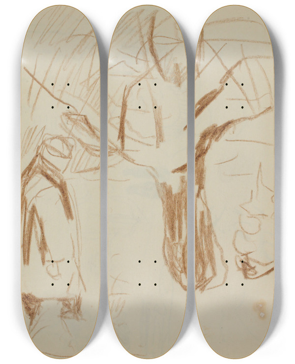 Triptych art skateboard deck of Edvard Munch Untitled 5 by Edvard Munch (1863-1944)