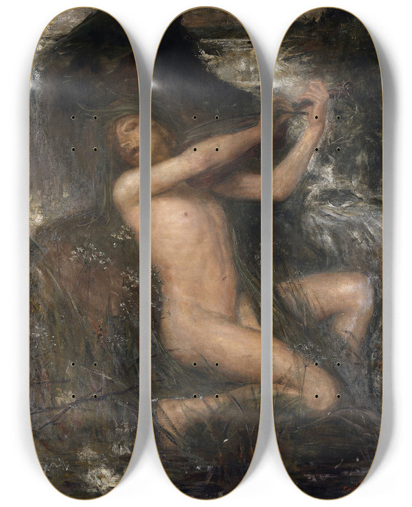 Triptych art skateboard deck of Ernst Josephson The Water Sprite_1 by Ernst Josephson (1851-1906)
