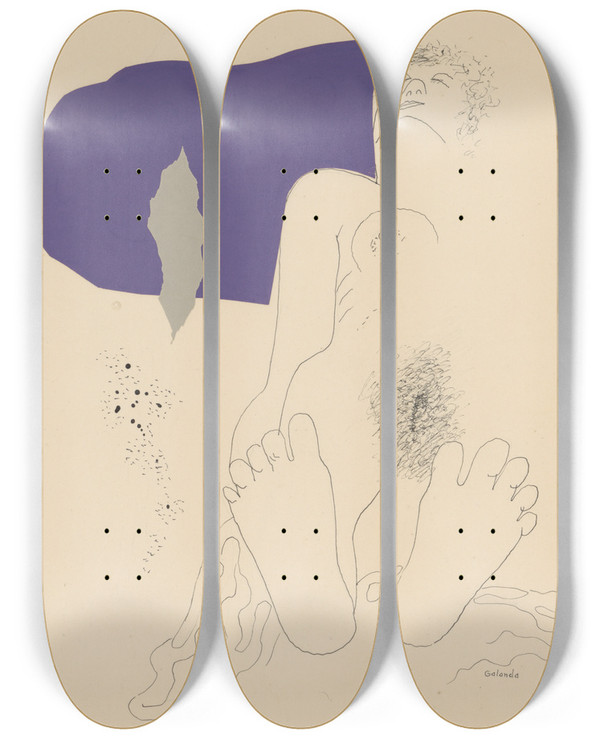 Triptych art skateboard deck of Mikul Galanda Lying Nude_1 by Mikulas Galanda (1895-1938)