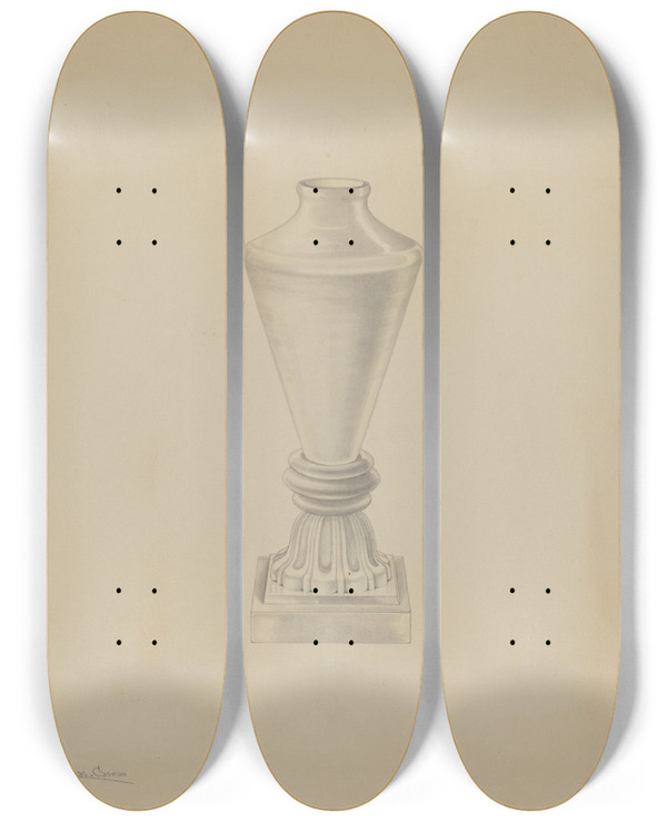 Triptych art skateboard deck of Charles Caseau Lamp_7 by Charles Caseau (1880)