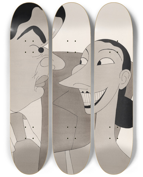 Triptych art skateboard deck of Ralph Barton Alfred Lunt And Lynn Fontanne by Ralph Barton (1891-1931)
