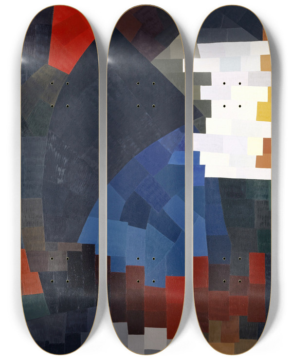 Triptych art skateboard deck of Otto Freundlich Composition_5 by Otto Freundlich (1878-1943)