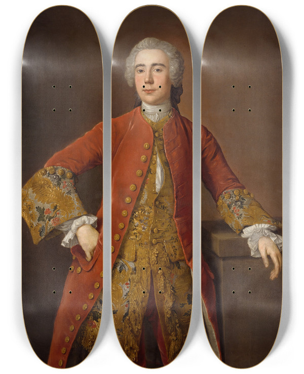 Triptych art skateboard deck of Stephen Slaughter Portrait Of John Rogerson by Stephen Slaughter (1697-1765)