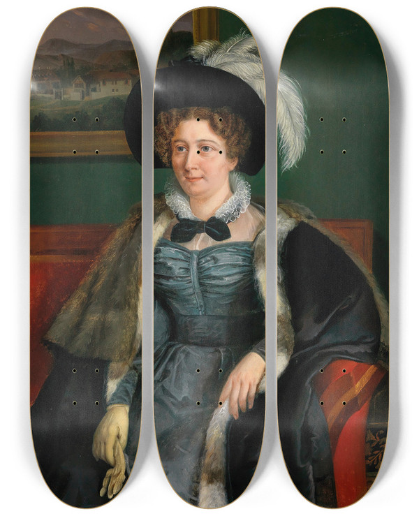 Triptych art skateboard deck of Heinrich Beltz Portrait Burckhardtbischoff_1 by Heinrich Beltz (1801-1869)