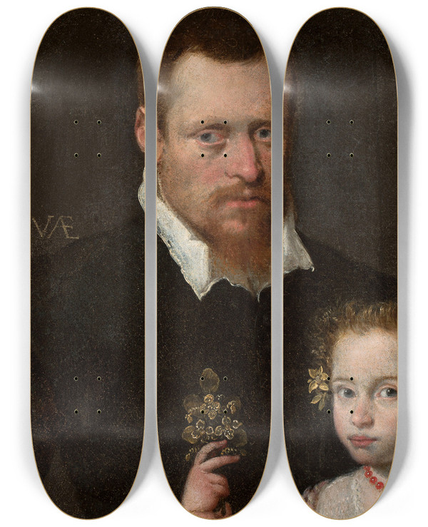 Triptych art skateboard deck of Sofonisba Anguissola Portrait Of A Man With His Daughter by Sofonisba Anguissola (1530-1625)