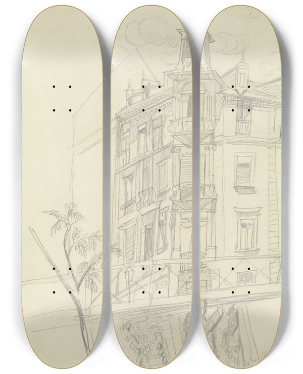 Triptych art skateboard deck of Max Beckmann Study For The Painting The Nice In Frankfurt Am Main by Max Beckmann (1884-1950)