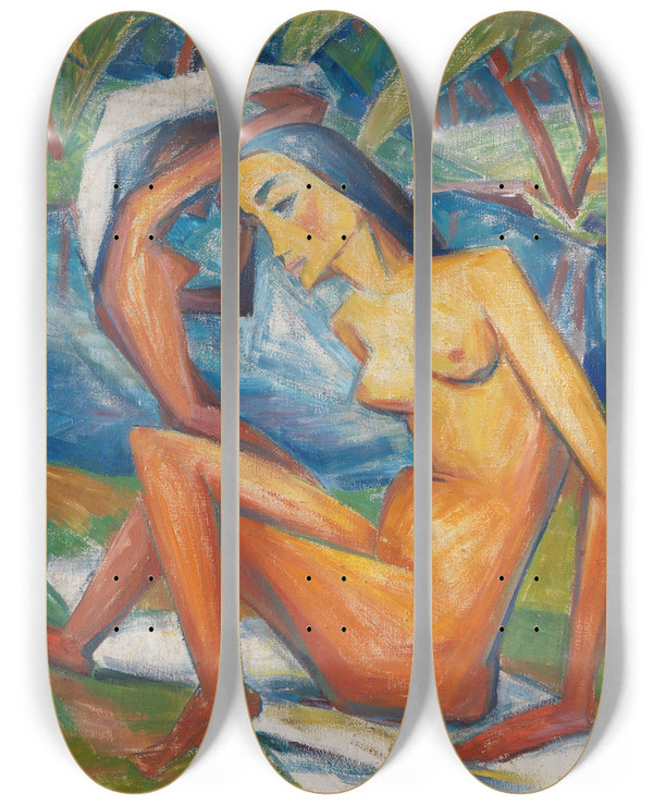 Triptych art skateboard deck of Dorothea Maetzeljohannsen Akte by Dorothea Maetzel-Johannsen (1886-1930)