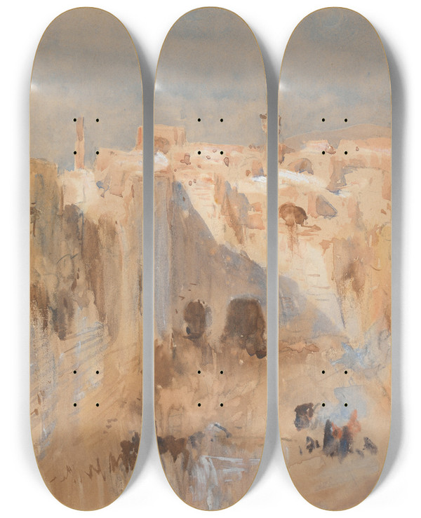 Triptych art skateboard deck of Hercules Brabazon Brabazon Marrakech by Hercules Brabazon Brabazon (1821-1906)