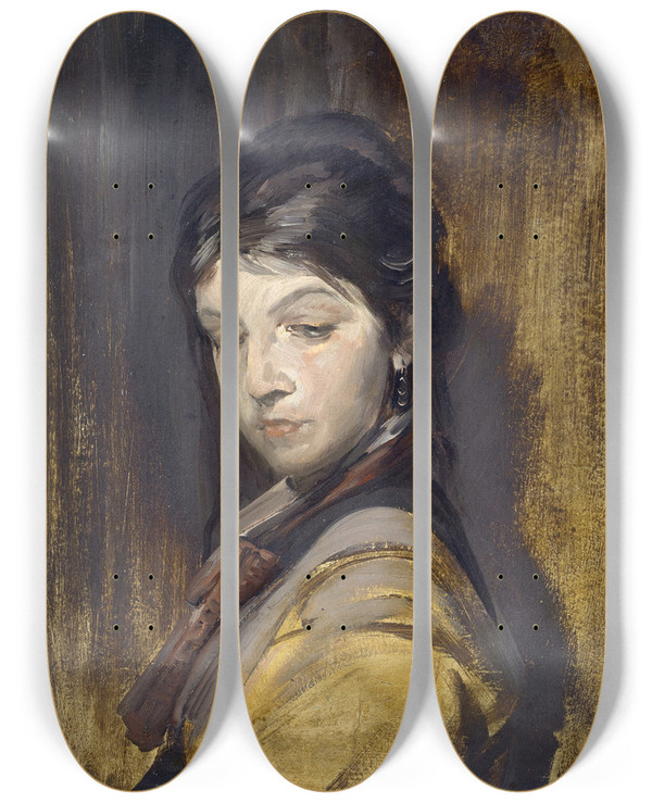 Triptych art skateboard deck of Franz Von Lenbach Unknown Girl by Franz Von Lenbach (1836-1904)
