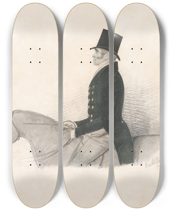 Triptych art skateboard deck of Richard Dighton Reverend Moore by Richard Dighton