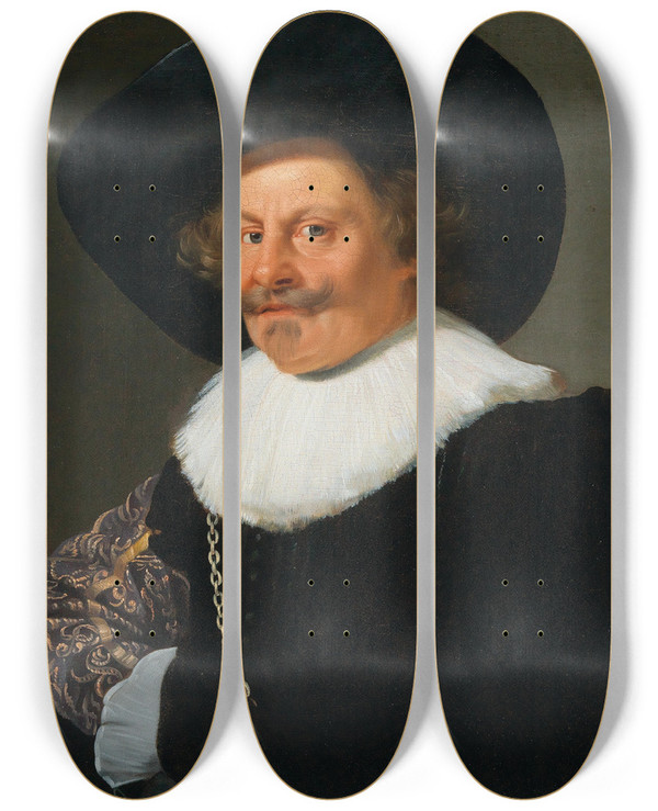 Triptych art skateboard deck of Circle Of Frans Hals Portrait Of A Nobleman by Circle Of Frans Hals (1582-1666)
