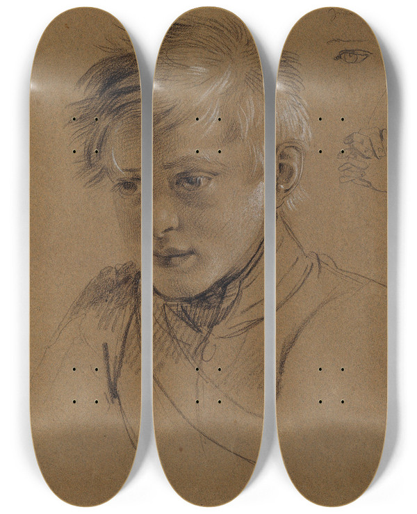 Triptych art skateboard deck of Johann Peter Krafft Portrtstudie Zu Erzherzog Karl Mit Seinem Stab In Der Schlacht Bei Aspern_2 by Johann Peter Krafft (1780-1856)
