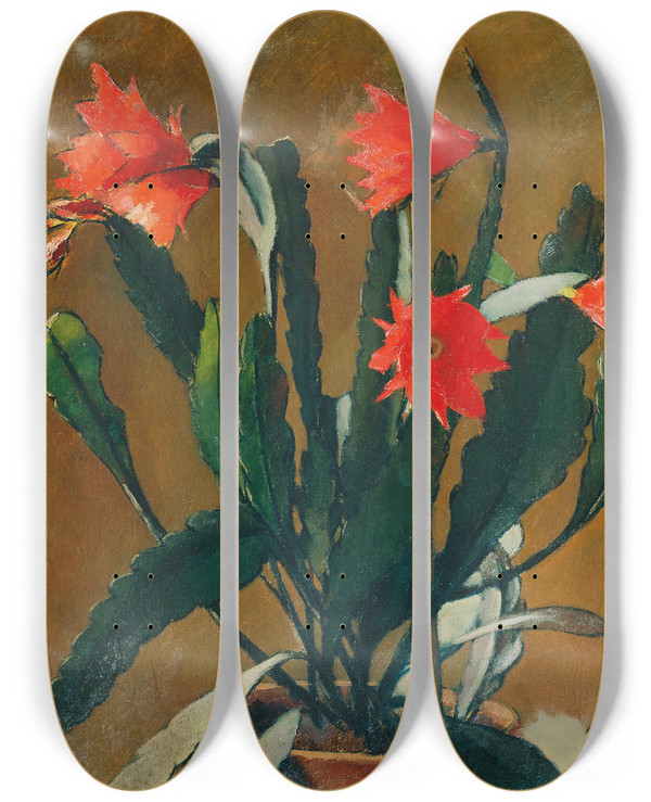 Triptych art skateboard deck of Anton Hula Stillleben Mit Blhendem Kaktus by Anton Hula (1896-1946)