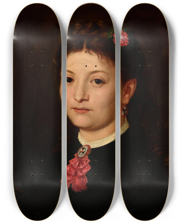 Triptych art skateboard deck of Antoni Kozakiewicz Portrait Of A Young Woman by Antoni Kozakiewicz (1841-1929)