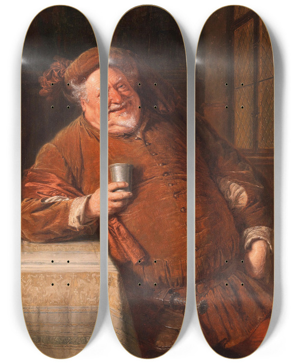 Triptych art skateboard deck of Eduard Von Grtzner Falstaff Ii by Eduard Von Grutzner (1848-1925)