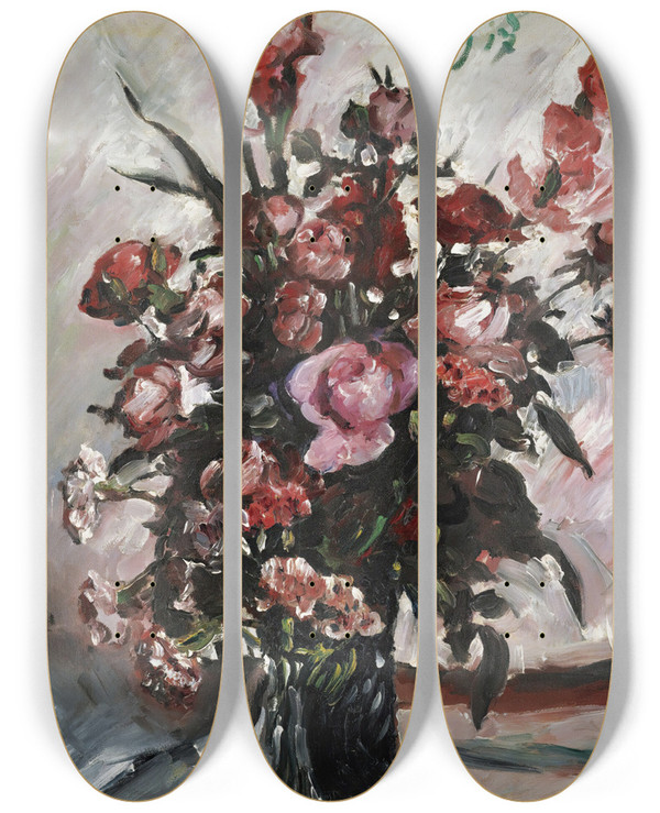 Triptych art skateboard deck of Lovis Corinth Rosa Rosen Pink Roses by Lovis Corinth (1858-1925)