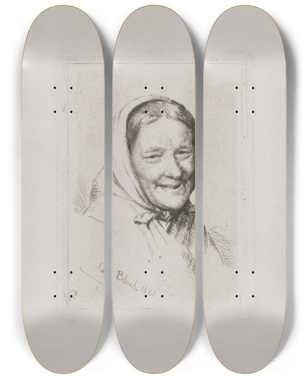 Triptych art skateboard deck of Carl Bloch Fishermans Wife by Carl Bloch (1834-1890)