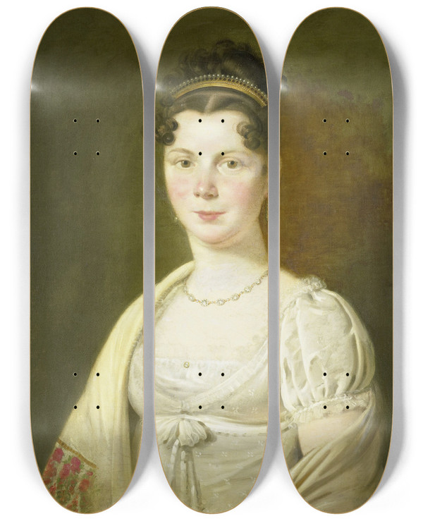 Triptych art skateboard deck of Adriaan De Lelie Portrait Of Wilhelmina Maria Haack 17861857 Fourth Wife Of Gerrit Verdooren by Adriaan de Lelie (1755-1820)