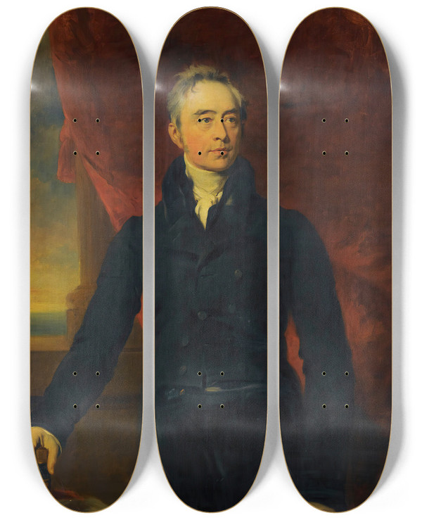 Triptych art skateboard deck of Studio Of Sir Thomas Lawrence Portrait Of Sir Thomas Le Breton 17631838 Bailli And President Of The States Of Jersey by Studio Of Sir Thomas Lawrence (1769-1830)
