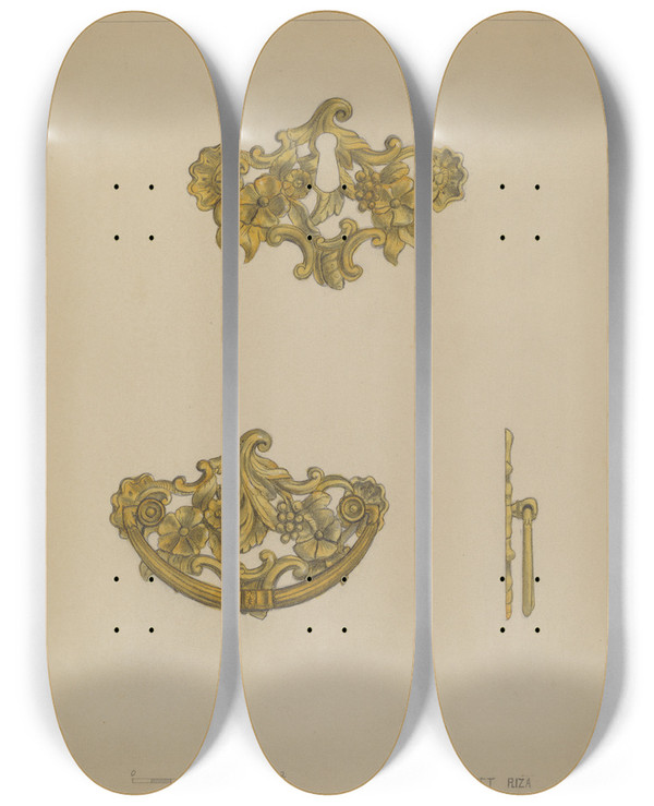 Triptych art skateboard deck of Janet Riza Drawer Pull_17 by Janet Riza (20-)