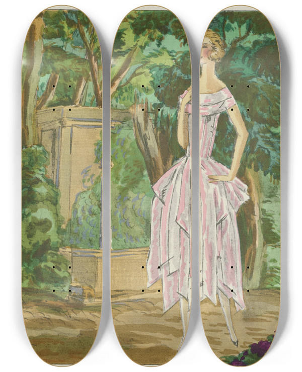 Triptych art skateboard deck of Mario Simon La Partie De Cachecache Robe En Ruban by Mario Simon (19-20-)
