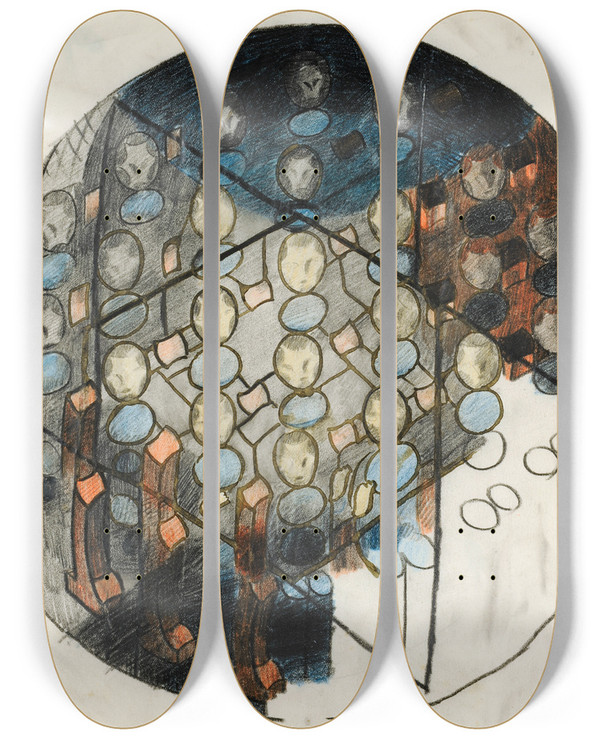 Triptych art skateboard deck of Otto Meyeramden Im Mnster Erwartung Entwurf Fr Das Glasfenster Im Zwinglihaus Zrichwiedikon Gesamtkomposition by Otto Meyer-Amden (1885-1933)