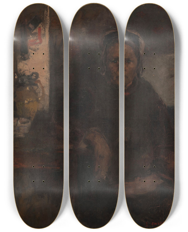 Triptych art skateboard deck of James Ensor Fisherwoman by James Ensor (1860-1949)