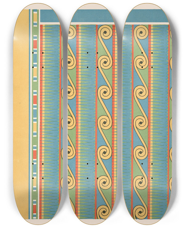 Triptych art skateboard deck of Gustave Jquier 50 Plafond Du Tombeau De Nesipanoferher N 68 by Gustave Jequier (1868-1946)