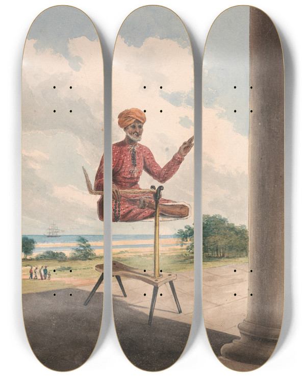 Triptych art skateboard deck of John Gantz Air Man July 10 1828 by John Gantz