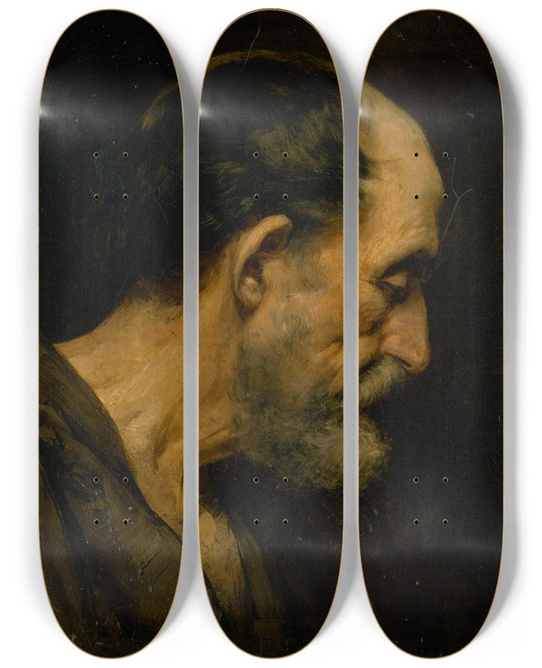 Triptych art skateboard deck of Eduard Ballo Head Study Of An Old Man Eduard Ballo by Eduard Ballo (1859-1936)